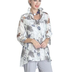 NWT IC Collection By Connie K The Magic Top Sheer Floral High Low Blouse Size XL